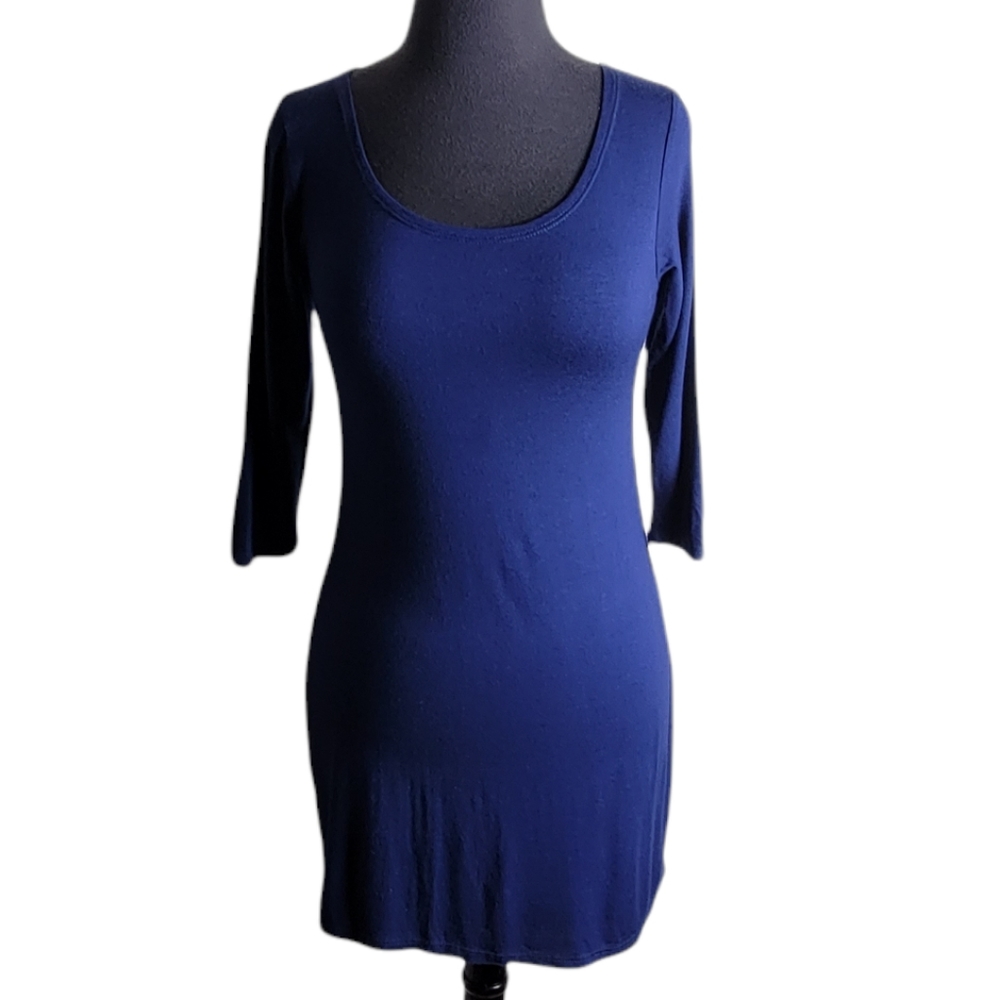 Chris & Carol blue scoop neck mini dress size small 3/4 sleeve stretch bodycon